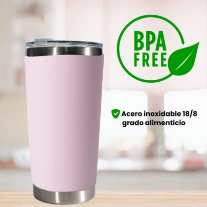 Vaso Térmico Doble Pared de Acero Inoxidable 600 ml . Termo para Agua y Café con Tapa Hermética. Taza Mantiene tu Bebida Caliente 4 Horas y Fría 6 Horas. Incluye Popotes y Limpiador(20OZ-Rosa)