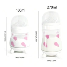 1个180ml/270ml奶牛图案奶瓶，宽口PP材质，防呛，可爱卡通奶瓶，适合日常使用 - 彩色 - 查看 12