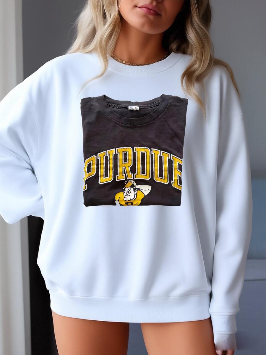 Vintage Sweatshirt | Purdue University College Football Sports Raglan Pullover Top Shirt Graphic Tee Black Yellow 70's | Size M Sweatshirt - 白色 - 查看 1
