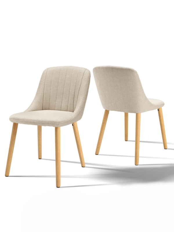 Goeurvant Cadeiras de Jantar Modernas Minimalistas com Listras Verticais, Estofadas, Encosto Ergonómico e Pernas de Madeira Maciça para Sala de Estar, Cozinha, Quarto - Conjunto de 2 / Conjunto de 4 / Conjunto de 6 - Bege