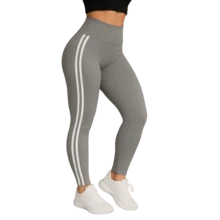 Premium Leggings With Side Stripes - Gris y blanco - Ver 2