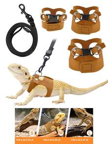 3 Sizes Bearded Dragon Harness Leash Set Adjustable Soft Leather Small Animal Vest For Reptiles, Squirrels, Rats | Easy-On-Off Design Soft Leather Reptile Walking Vest With Traction Rope For Outdoor Training, Ideal For Lizards, Ferrets, Squirrels And Pet Rats Bearded Dragon Training & Walking Essentials Escape-Proof Bearded Dragon Harness