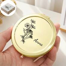 1个可定制姓名刻字的圆形化妆镜，个性化礼物，可折叠便携双面高清镜，不锈钢材质，适合伴娘、婚礼、圣诞节、母亲节、生日、毕业典礼、周年纪念日等场合，实用礼物，永恒的爱 - 多色2 - 查看 44