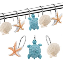 12pcs/Set Animal & Ocean Creature Resin Decorative Shower Curtain Hooks - Turtle, Starfish, Shell Design, Strong Load Bearing, Waterproof And Rustproof Metal Shower Curtain Hook Bathroom Decor Fall Decor Bathroom Accessories Back To School