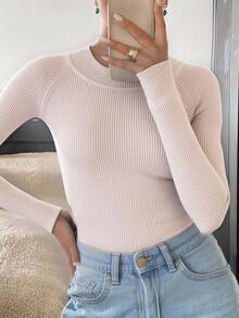 Suéter de Mujer de Media Alta con Tejido Acanalado - Ajustado y Estilizado, Disponible en Múltiples Colores - Confortable y Elástico, Ideal para Uso Diario, Trabajo y Citas - Tejido Resistente a la Deformación y Pilling, Diseño Único con Detalles de Botones Metálicos. - Albaricoque - Ver 3