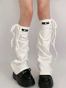 1双Y2K日系辣妹风腿套，灰色修身抽绳款，蝴蝶结喇叭筒状设计，百搭女士圣诞礼物 - 常規款 - 查看 8