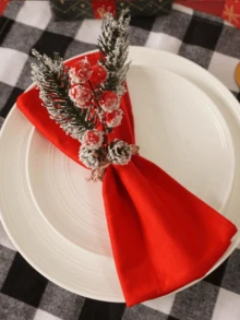 1-12pcs Woven Faux Snow Flower Pine Needle Pine Leaf Napkin Rings, Christmas Napkin Rings, Handmade Christmas Napkin Rings - Multicolor - View 4