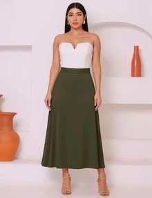 Women's Long Satin Tailored Midi Skirt, High Waist, Elegant, Evangelical (Foreign Style) - 綠色 - 查看 1