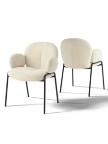 Goeurvant Modern Cloud-Style Wool-Linen Upholstered Dining Chairs With Rounded Arms And Wide-Back Support For Dining Room, Living Room, Office - Set Of 2 / Set Of 4 / Set Of 6 - Beige/Textured Fabric - 米色 - 查看 3