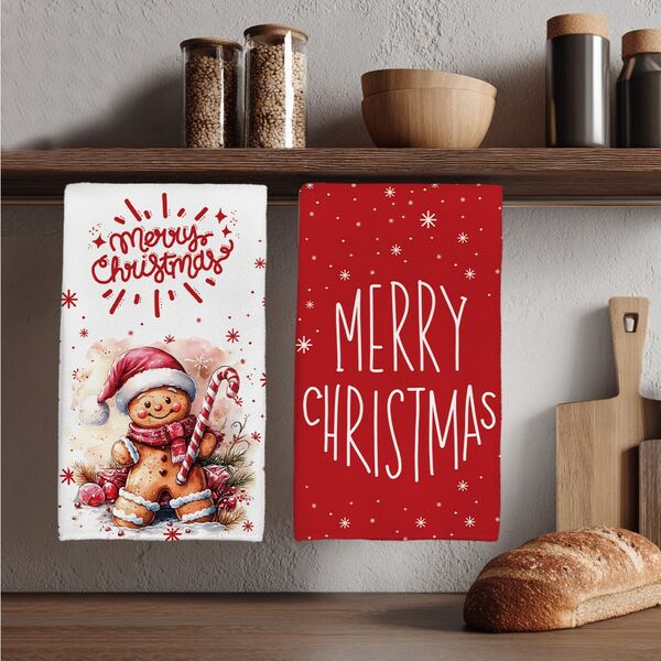 2pcs Christmas Minimalist Christmas Tree Pattern Kitchen Towels, Soft Polyester Material Dish Cloths, Suitable For Kitchen Decor, Kitchen Cleaning, Holiday Party Decoration, Kitchen & Bathroom Essentials, Home Decor, Housewarming Gift