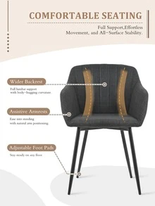 Goeurvant Contemporary Vertical-Stripe Upholstered Dining Chairs With Armrests & Metal Legs For Dining Room, Kitchen, Living Room - Set Of 2 / Set Of 4 / Set Of 6 - Black Grey - 黑灰色 - 查看 4