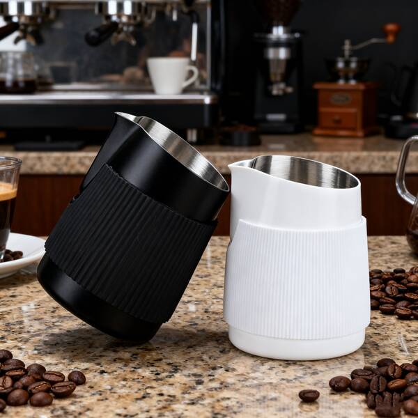 1PC Whit Or Black 350ml Milk Frothing Jug Anti-Scald Silicone Cup Sleeve Cafe Coffee Mug Frother Latte Pitcher Foam Cup Coffee Pot, A Great Gift For Drip Coffee Maker Coffee Making Kit