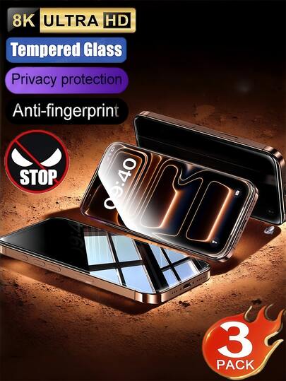 3 قطع من واقي الشاشة المقوى مضاد للتجسس، بدون فقاعات، سهل الالتصاق، مقاوم للخدش، جودة عالية متوافق مع هواتف آيفون 17 إير 16 15 14 13 12 11 برو ماكس XR XS X ماكس 6 6S 7 8 SE20 SE22 SE23 مناسب للرجال والنساء، حماية الخصوصية في المكتب والمترو