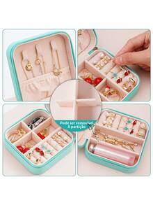 Mini Estojo Porta Organizador de Joia Brincos Anéis d Bolsa para Viagem Bijuterias Organizador Colar Armazenamento Caixa - Aleatória - Visão 8