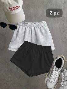 2 piezas conjunto set hort pantalón corto mujer algodón cómodo para mujer - Multicolor - Ver 1