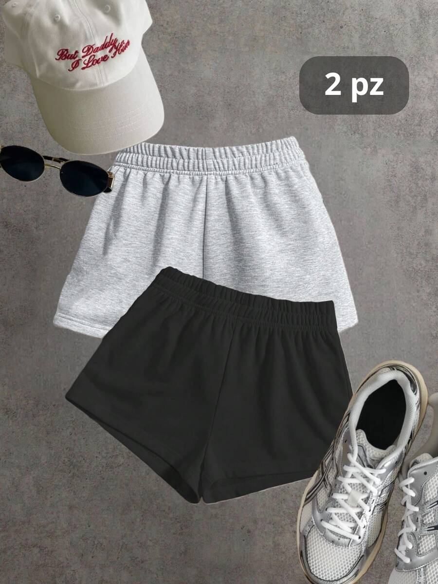 2 piezas conjunto set hort pantalón corto mujer algodón cómodo para mujer - Multicolor - Ver 1