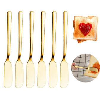 4/8件套豪华金色黄油刀，不锈钢果酱涂抹刀，花生酱/奶油/果酱/奶酪涂抹刀，适用于早餐/三明治，厨房配件，镜面抛光，可用洗碗机清洗