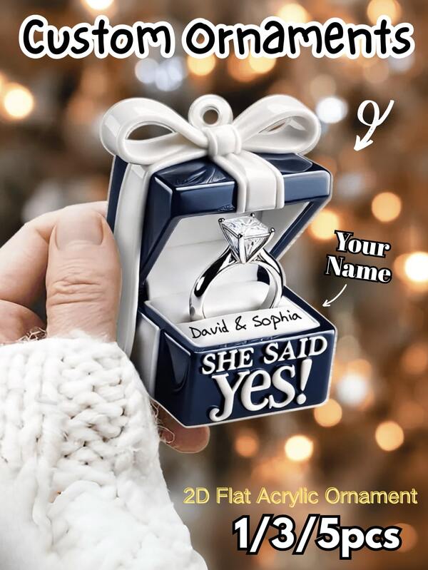1/3/5pcs, Custom Decorations Ring Box, Personalized Royal Blue Engagement Ring Box Personalized 2D Flat Acrylic Ornament, Custom Name, Anniversary Gift For Couple, Valentine's Day Gift, Gifts For Her, Gifts For Him,Home Decor, Decoration, Personalized Gifts, Customized Gifts.