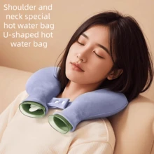 Bolsa de agua caliente con forma de U - Almohadilla de calefacción eléctrica gratuita para alivio del dolor de cuello y hombros, almohada cervical a prueba de explosiones con funda suave