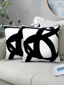 1/2/4pcs Abstract Geometric Black And White Throw Pillow Covers - Modern Style, Hand Wash Only, Polyester Material, Multiple Sizes Available, Suitable For Sofa, Bed, Indoor/Outdoor Decor, Sofa Cushion, Sofa Accessory, Smooth Fabric Texture, Autumn Decor, Room Decoration - Black and White - View 7