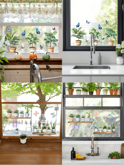 1 pieza Pegatina de pared visual de mariposa de doble cara con planta verde en maceta para decoración del hogar, sala de estar, dormitorio, habitación infantil, puerta, fondo de TV y sofá