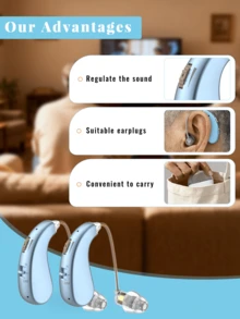 2个可充电助听器，金色、蓝色、黑色，USB充电，最大36V，30mAh电池容量，有线耳机助听器（无无线功能） - 寶藍色 - 查看 7