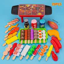 过家家儿童烧烤玩具套装，烤架，托盘，逼真食物，厨房烧烤串烤肉串套装，男孩女孩生日节日礼物