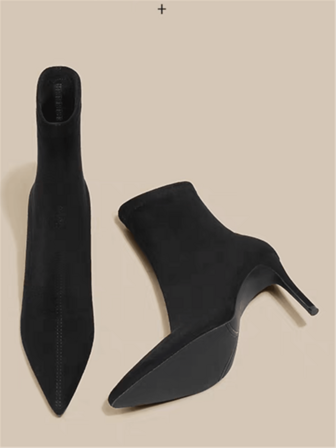 Stivali formali con punta affusolata da donna per l'autunno/inverno, stivali neri opachi minimalisti slip-on, stivali corti con tacco sottile e lusinghiero, versatili, con tacco alto