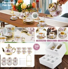20-Piece European Porcelain Tea Set With Metal Stand & Purple Floral Painting – Elegant Tea Service Gift For Adults, Ideal For Spring Outing, Easter Party, Home Decor & Special Occasions (Classic Gold) - Màu tím - Xem 11