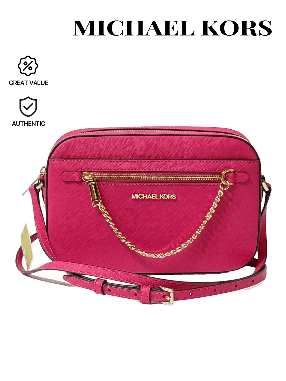 Michael Kors Jet Set 大号 Saffiano 皮革斜挎包 - 深盆景顏色 - 查看 1