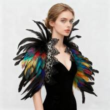 哥特式人造羽毛披肩斗篷披肩蕾丝领万圣节女王服装女装 - 彩色 - 查看 11