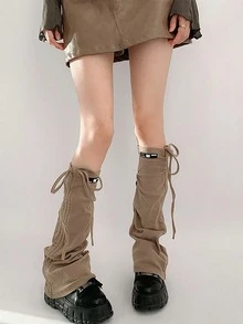 1双Y2K日系辣妹风腿套，灰色修身抽绳款，蝴蝶结喇叭筒状设计，百搭女士圣诞礼物 - 常規款 - 查看 11