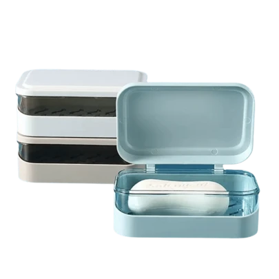 【带盖防水皂碟】便携式带盖皂碟 - 防水，带排水孔设计，适用于浴室和旅行收纳