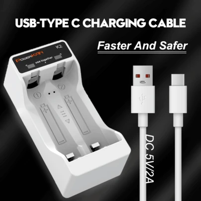  POWERKAN AA/AAA Battery Charger, Single Group (2 Slots) – Intelligent Fast Charging Channel For Simultaneous Charging Of 2 AA Or AAA 1.2V NiMH Batteries, Mini USB Charging Station Portable