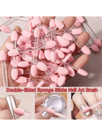 50pcs Eyeshadow Nail Acrylic Powder Applicators, Dual-Sided Nail Art Brushes Eye Makeup Sponge Applicators, Nail Sponge Magic Wand, Multifunctional Professional Double Head Eyeshadow Brushes Sponge Eyeshadow Sticks, Reusable Eye Blend Concealer Sponge Picks, Dual Sides Eyeshadow Sponge Sticks Makeup Applicator Nail Powder Applicator,