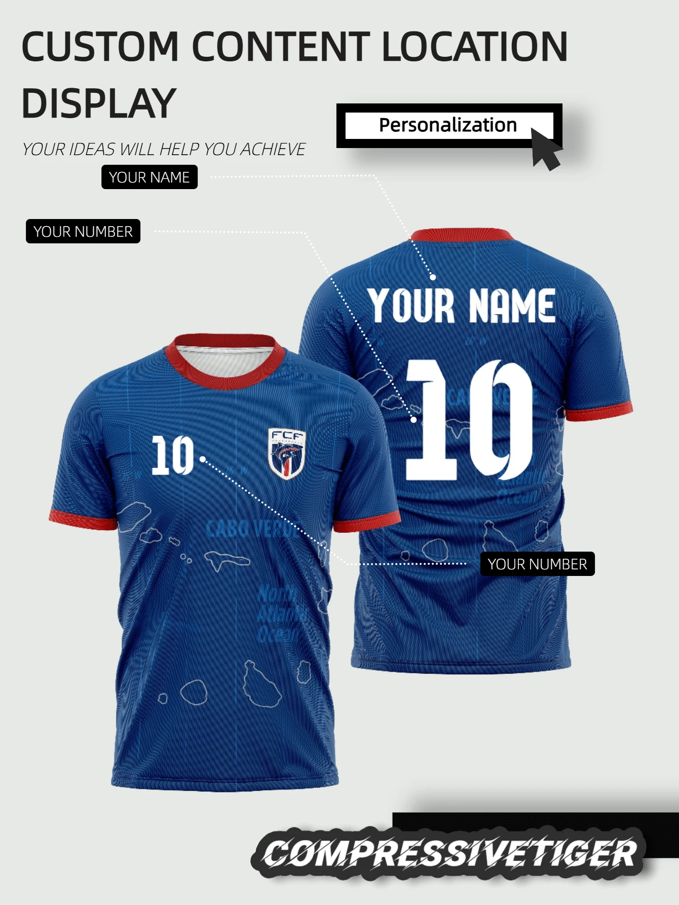 1pc Custom Soccer Jersey: Personalize With Your Number, Embrace Unique Island Map Design, Perfect For Football Fans & Teams To Showcase Distinctive Style. Crafted From Durable Material. - Blue - View 1