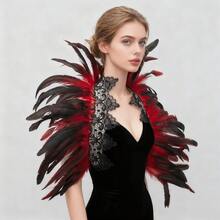 哥特式人造羽毛披肩斗篷披肩蕾丝领万圣节女王服装女装 - 彩色 - 查看 8