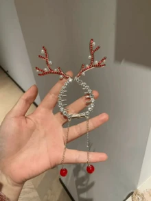 1 pieza Pinza de pelo con forma de garra de reno brillante con agarre fuerte, adecuada para cabello grueso, accesorios de pelo con borlas navideñas, decoración de pelo para cumpleaños, Navidad, fiestas, decoración del hogar, decoraciones navideñas, decoración de habitación de invierno
