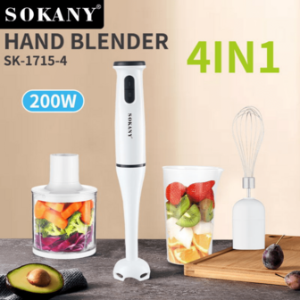 SOKANY 1pc Electric Immersion Handheld Blender, 2-Speed, 4-In-1,Handheld Blender, Whisk, Meat Cutter, Measuring Cup], Used For Smoothies, Soups And Dipping Sauces, Stainless Steel