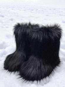 New Winter Warm Plush Faux Fur Snow Boots For Women - Dark Grey & Brown & Black Ankle Booties With Soft Lining, Cozy Slip-On Design For Cold Weather Outdoor & Indoor Wear Unisex Short Ankle Faux Raccoon Fur Snow Boots - Solid Classic Color, Super Smooth Fur Touches The Ground, Perfect For Christmas & Halloween, Y2K Style! Y2K Fashion Men's & Women's Snow Boots - Faux Raccoon Fur, Silky Smooth Floor-Reaching Fur, Solid Classic Shade, Ideal For Christmas & Halloween! Short Ankle Unisex Snow Boots With Faux Raccoon Fur - Solid Classic Color, Ultra-Smooth Fur Hits The Ground, Must-Have For Christmas & Halloween, Edgy Y2K Vibe! Christmas & Halloween Essential Faux Raccoon Fur Snow Boots (Unisex) - Solid Classic Hue, Smooth Fur Touches The Floor, Stylish Y2K Look! Y2K Short Ankle Snow Boots For Men & Women - Faux Raccoon Fur, Super Smooth Floor-Length Fur, Solid Classic Color, Great For Christmas & Halloween Celebrations! - 黑色 - 查看 2