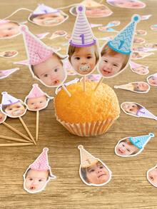 10/25/50/100/150pcs Customized Cake Decorations, Suitable For Birthday Cakes, Cupcakes, Party Desserts, Personalized Dessert Accents, Custom Face Toppers, Personalized Photo Cake Toppers, Edible Image, Custom Pet Face Cake Decorations - Multicolor (Style 2) - View 3