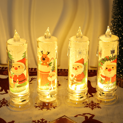 4pcs Christmas LED Flameless Atmosphere Crystal Teardrop Candles, Christmas Glowing Candles, Christmas Atmosphere Lights