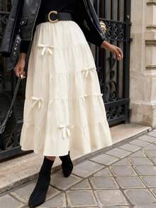 Sweet-Style High-Waisted Vintage Loose Elegant A-Line Skirt, Women's Bottom - Apricot - View 4