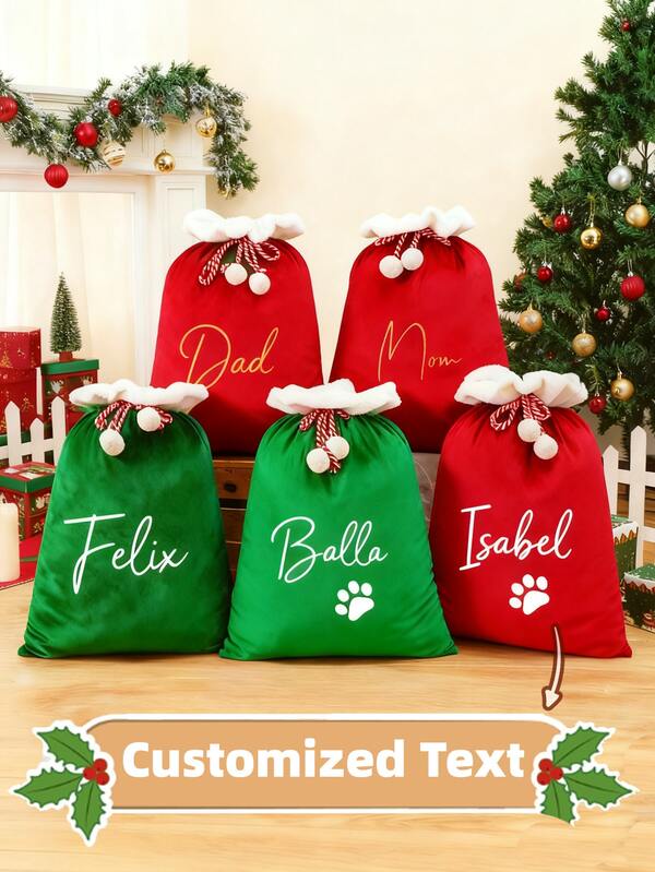 Personalized Large Santa Sack, Christmas Family Santa Bag, Stocking Sack With Name, Christmas Gift Bag , Holiday Gift Bag