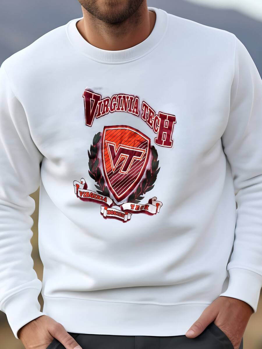 Mens Vintage 90's Rare Virginia Tech Hokies University Crewneck Sweatshirt Large Sweatshirt - trắng - Xem 1