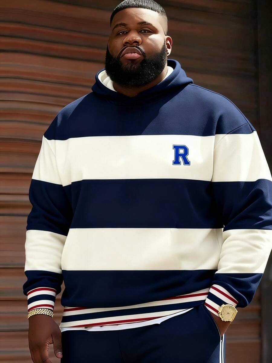 Áo nỉ nam cỡ lớn kẻ sọc phối màu, áo nỉ chui đầu cỡ lớn kiểu cổ điển dành cho nam, áo sơ mi kẻ sọc thích hợp cho trang phục thường ngày và ngoài trời. - Nhiều màu - Xem 1