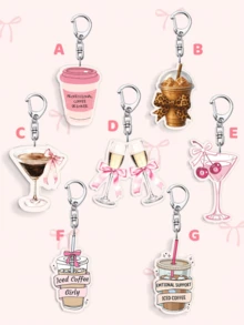 1个可爱萌系领结咖啡钥匙扣，草莓饮料钥匙扣/樱桃钥匙扣/友谊钥匙扣/Y2K钥匙扣。日常佩戴和节日礼物皆宜的包包挂件，INS风。《老友记》主题，日常包包配饰，包包挂饰，挂绳，钥匙扣，汽车钥匙圈。送给姐妹、女性、朋友、家人的理想礼物。 - 彩色 - 查看 14