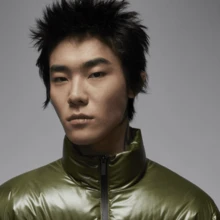 Chaqueta acolchada con cuello alto y cremallera para hombres - Arroz/Integral - Ver 4