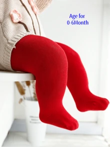 1pc Girls/Infants Red Christmas Leggings, Fashionable Tights Suitable For Christmas Holiday