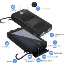 Cargador solar portátil de gran capacidad de 20 000 mAh con 4 paneles solares para smartphones, tablets y actividades al aire libre como senderismo, camping y trekking. Panel de carga plegable, equipo de senderismo, diseño plegable, compacto, duradero, banco de energía USB, multidispositivo, ideal para entusiastas de las actividades al aire libre, campistas y senderistas. - negro - Ver 10